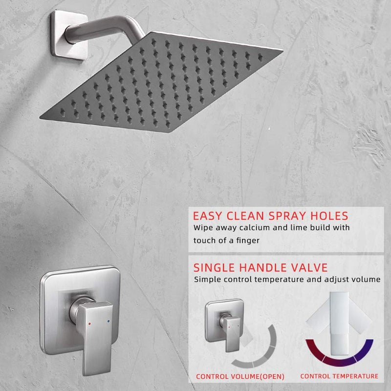Heable Shower Faucet Set Brushed Nickel, Bathroom Rainfall Shower System with Stainless Steel Metal Shower Head, Single Function Shower Trim Kit with Rough-in Valve - Image 2